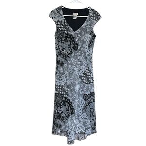 I.V.Y Y2K Midi Dress Black White Parsley Print Size 6